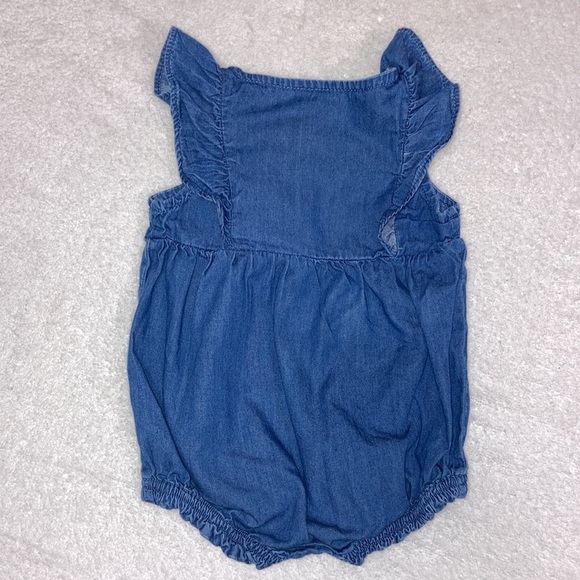 Cat & jack chambray denim ruffle summer bubble romper one piece 6-9m - Picture 6 of 8